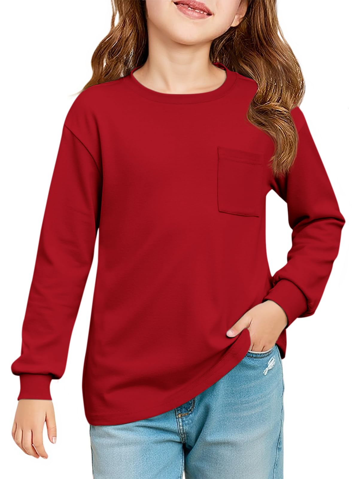 Haloumoning Girls Long Sleeve Shirts Kids Crewneck Soft Tunic Tops
