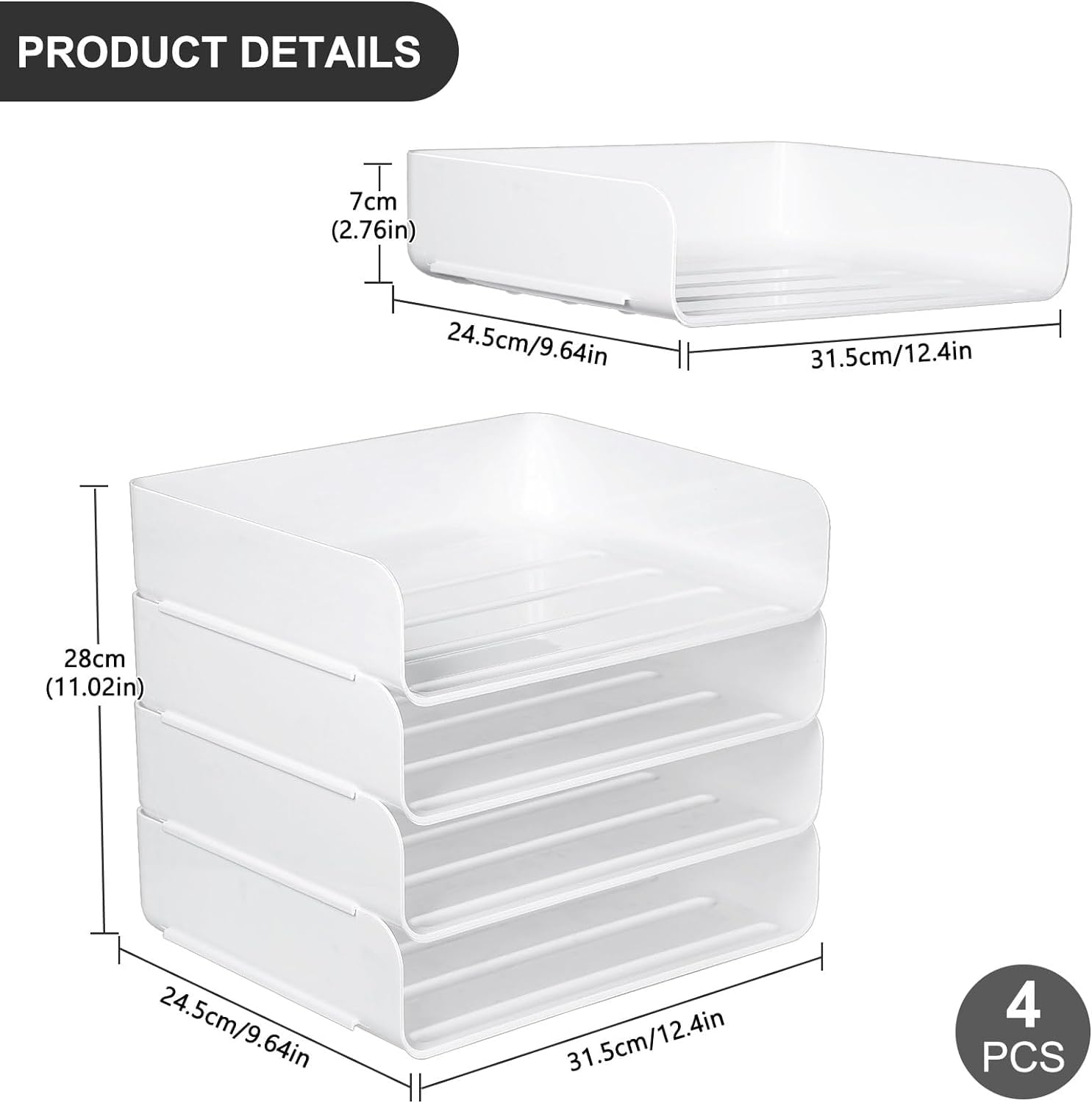 4 PCS Ablagekorb für A4, Dokumentenablage aus PET Kunststoff, A4-Papierablage für Zuhause, Büro, Schule, Stapelbare Schreibtisch Organizer Briefkorb, Briefablage für Akten, Papier