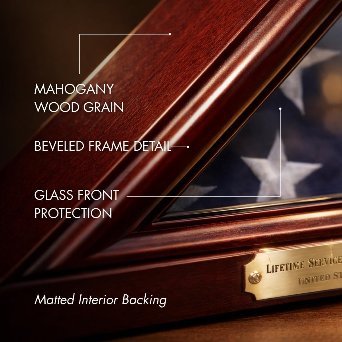 Bey-Berk Custom Personalized Solid Wood Triangle Glass Front Flag Display Case, Holds 3ft by 5ft Flag, Not Suitable for Burial or Memorial Flag (Mahogany) (Mahogany)