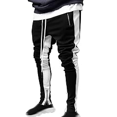 Mens Slim Fit Joggers Athletic Gym Sweatpants Casual Fleece Drawstring Stripes Workout Running Pants with Pockets
