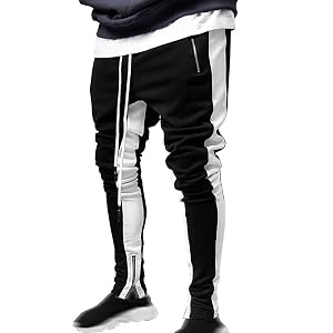 Mens Slim Fit Joggers Athletic Gym Sweatpants Casual Fleece Drawstring Stripes Workout Running Pants with Pockets