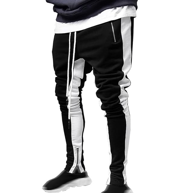 Mens Slim Fit Joggers Athletic Gym Sweatpants Casual Fleece Drawstring Stripes Workout Running Pants with Pockets