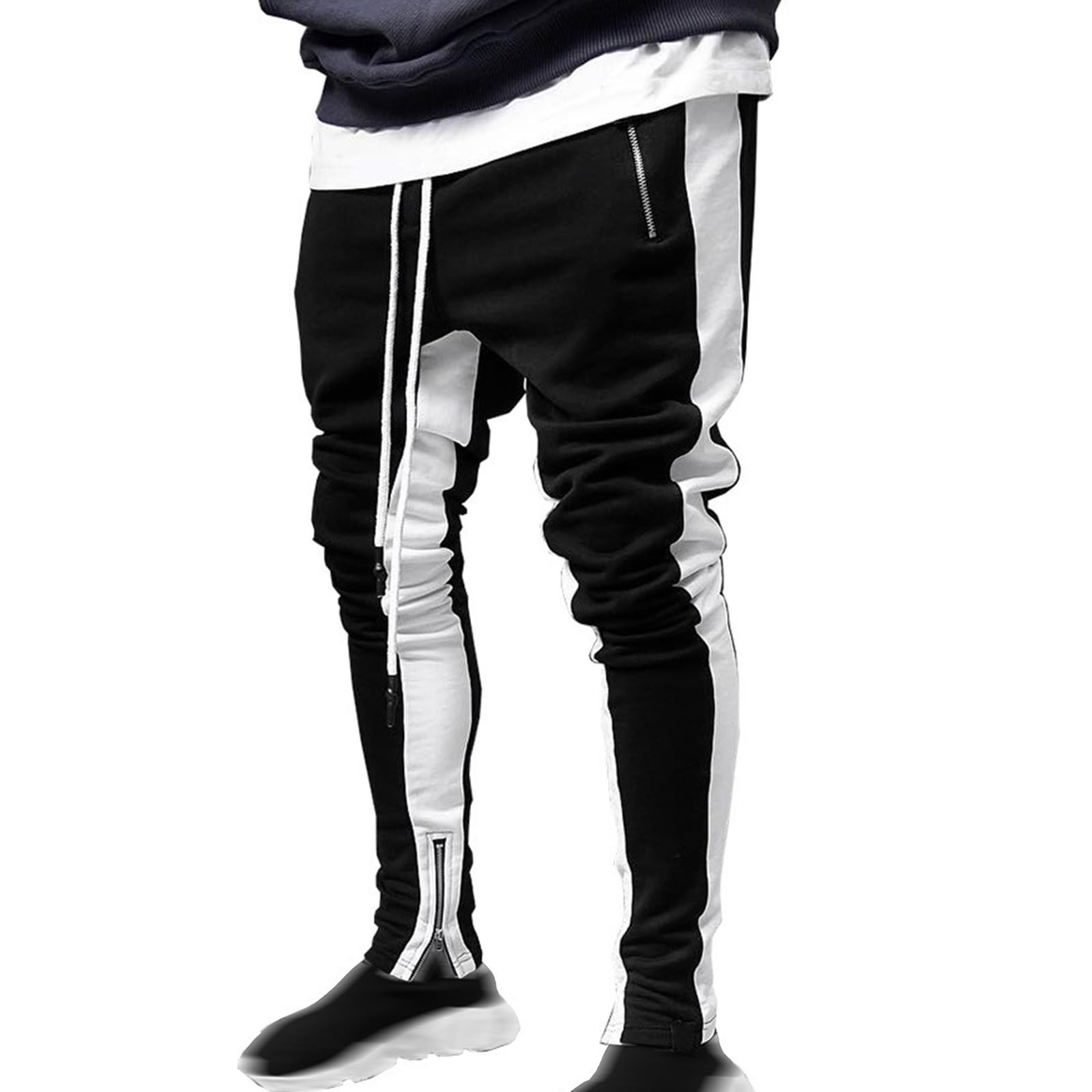 Mens Slim Fit Joggers Athletic Gym Sweatpants Casual Fleece Drawstring Stripes Workout Running Pants with Pockets