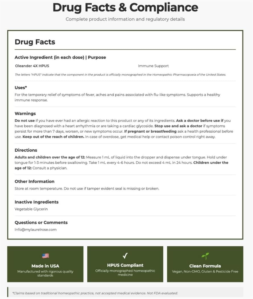 LAURx Premium Advanced Formula Immune Support Drops by Laurel Rose-Whole Leaf HPUS Extract-100% Vegan-Non GMO-Made in USA-60ml