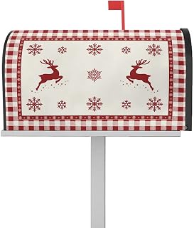 Mailbox Cover Magnetic Christmas Animal Elk Winter Snowflake Mailbox Covers Standard Size 21x18in,Mailbox Covers Wrap Post Letter Box Cover for Garden Yard Outdoor Decor Red Buffalo Plaid White Check