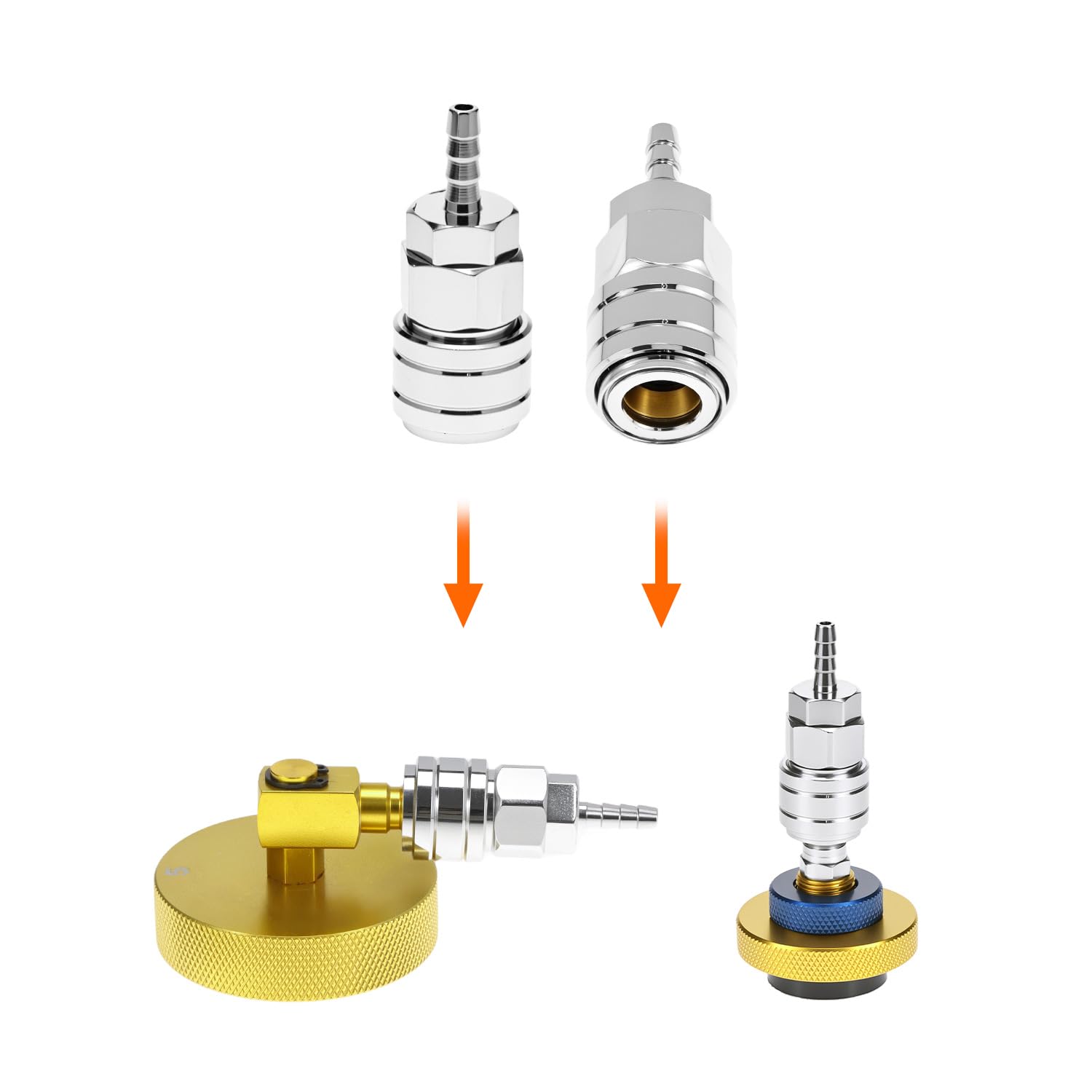 QWORK® Kit Adaptador de Purga de Frenos con acoplador rápido, Kit de 17 Piezas Conector de Cilindro Maestro Chapado en Oro para la Mayoría de los Vehículos