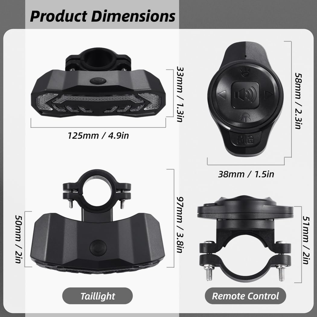 Smart Bike - Kit fanale posteriore per bicicletta con indicatori di direzione e luce del freno automatico, 5 in 1, con telecomando, ricaricabile, impermeabile, antifurto, luce posteriore