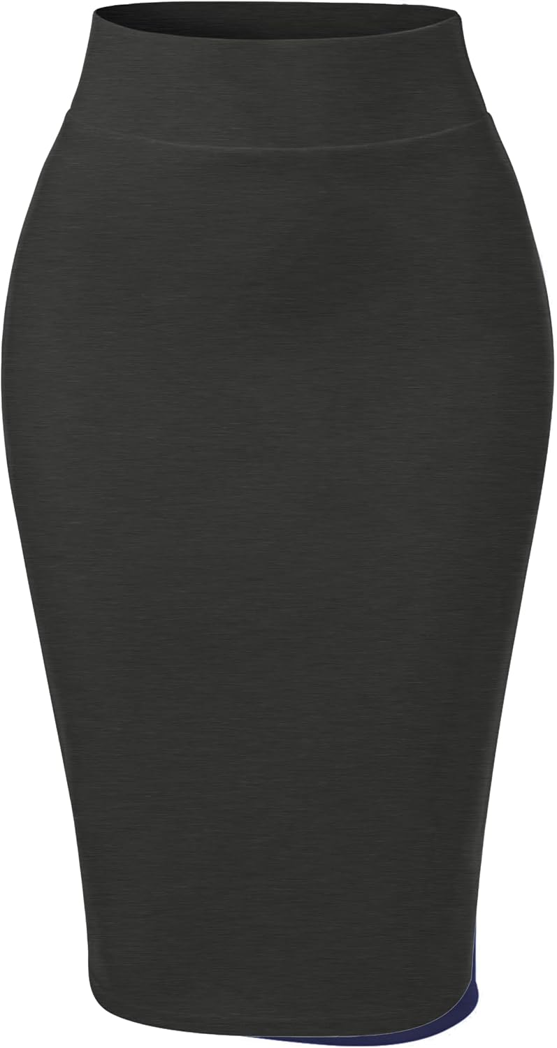 MixMatchy Women's Office Work Pencil Skirt Stretch High Waist Knee Length Bodycon for Business Casual