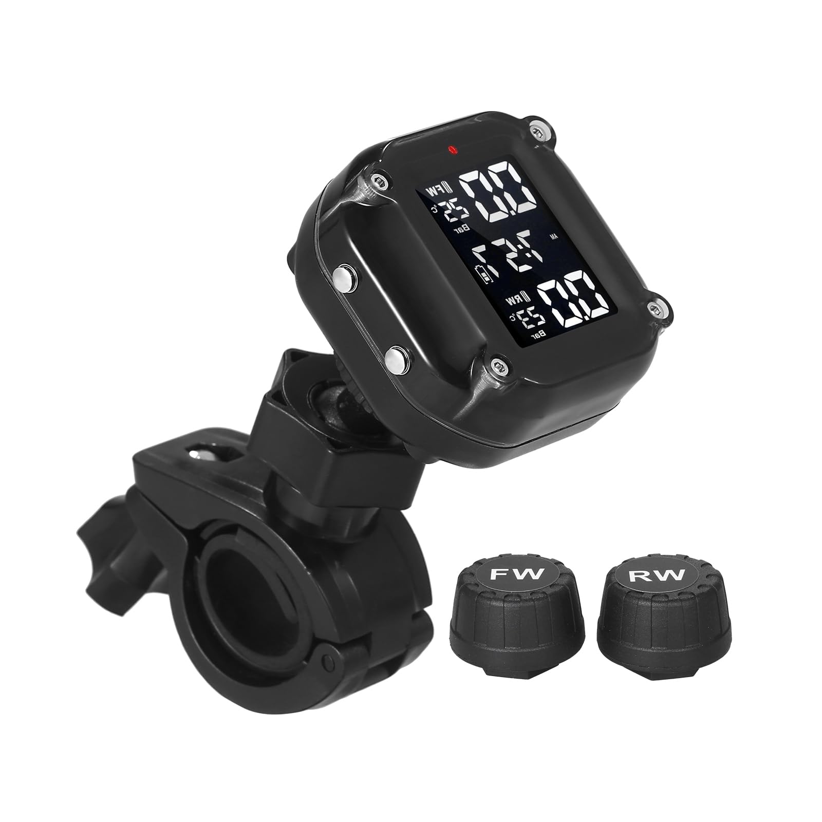 Domary di Monitoraggio della Pressione dei Pneumatici per Moto 0-8 Bar 7 modalità di Allarme Sveglia Automatica Sonno Porta Ricarica Magnetica con 2 Sensori Esterni per Monitoraggio