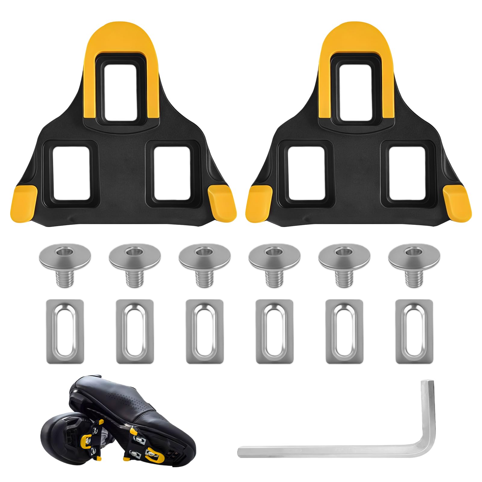 SPD Cleats Compatible with Shimano SPD-SL Pedals SH11 SH12 SH10 System 1Pair, Anti-Slip Cleats for Cycling Shoes Replacement Road Mountain Indoor Bike Pedal Cleat with Installation Set (Yellow)