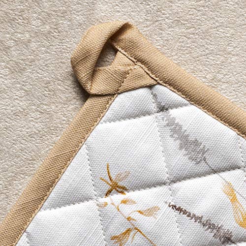 Maison D' Hermine Oven Mitt & Pot Holder 100% Cotton Easter Heat Resistant Oven Gloves (7.5"X13") & Hot Pads (8"X8") Combo For Bbq, Cooking, Chef & Restaurants, Meadow Florals - Beige - Spring/Summer #TOP5