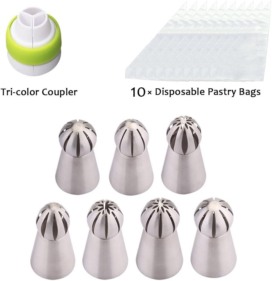 Emopeak 110 Pcs Cake Decorating Supplies Kit - Baking Supplies Set - Professional Stainless Steel DIY Icing Tips Russian Ball Piping Tips (82 Pcs Cake)
