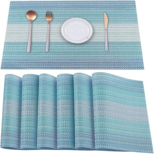 Image of Potency Table Mats Set of 6, Woven Placemats for Dining Table, Heat-Resistant, Stain-Resistant, Anti-Skid, Washable PVC Table Mats, Vinyl Placemats for Dining, Kitchen & Restaurant Table (H Blue)