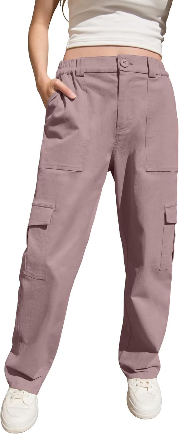 HiMONE Petite Women's Cargo Pants Baggy Y2K Jeans High Waisted Casual Stretchy Wide Leg Streetwear with 6 Pockets for Women