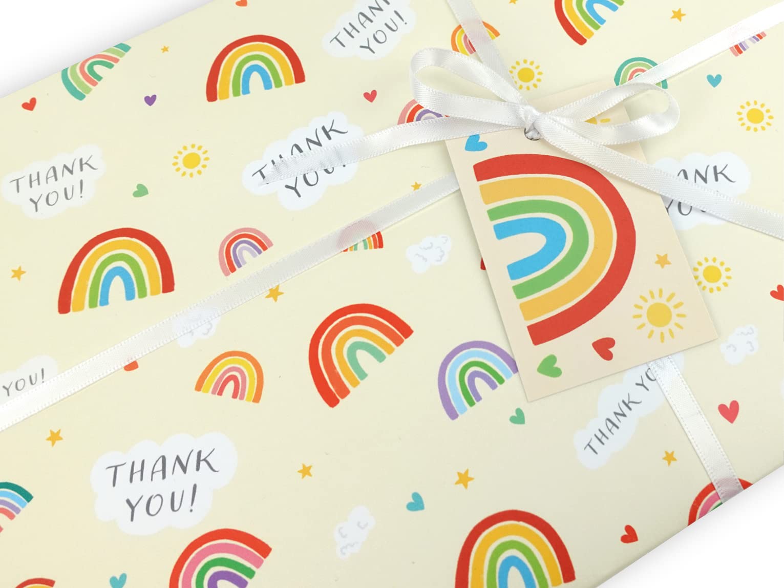 Thank you rainbows gift wrapping paper | Quality Sheet + Tag | Zero plastic packaging (2 Sheets + 2 Tags)