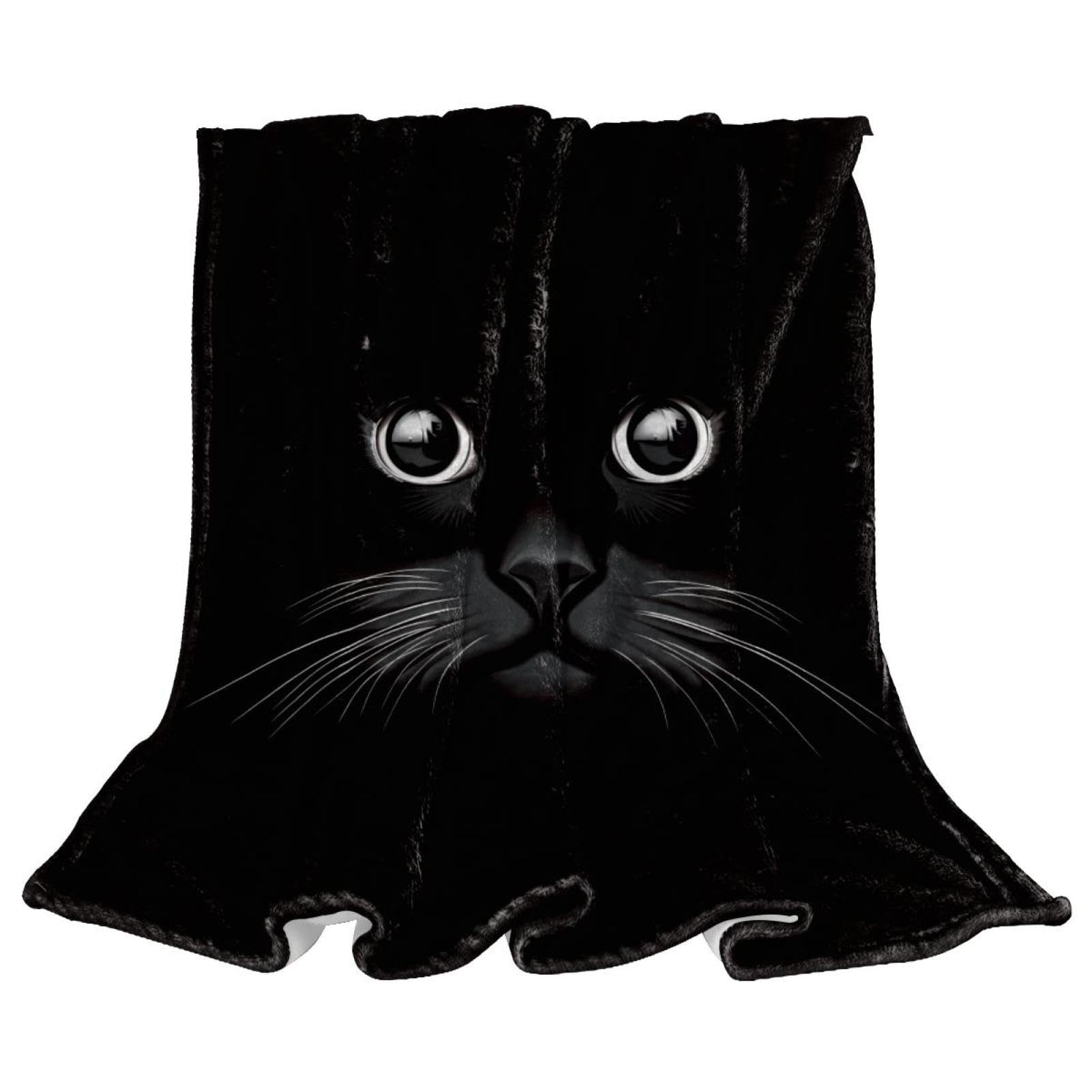 Couverture Polaire Chat Noir Chaude Microfibre Douce Anti-Frissons Jeté Canapé