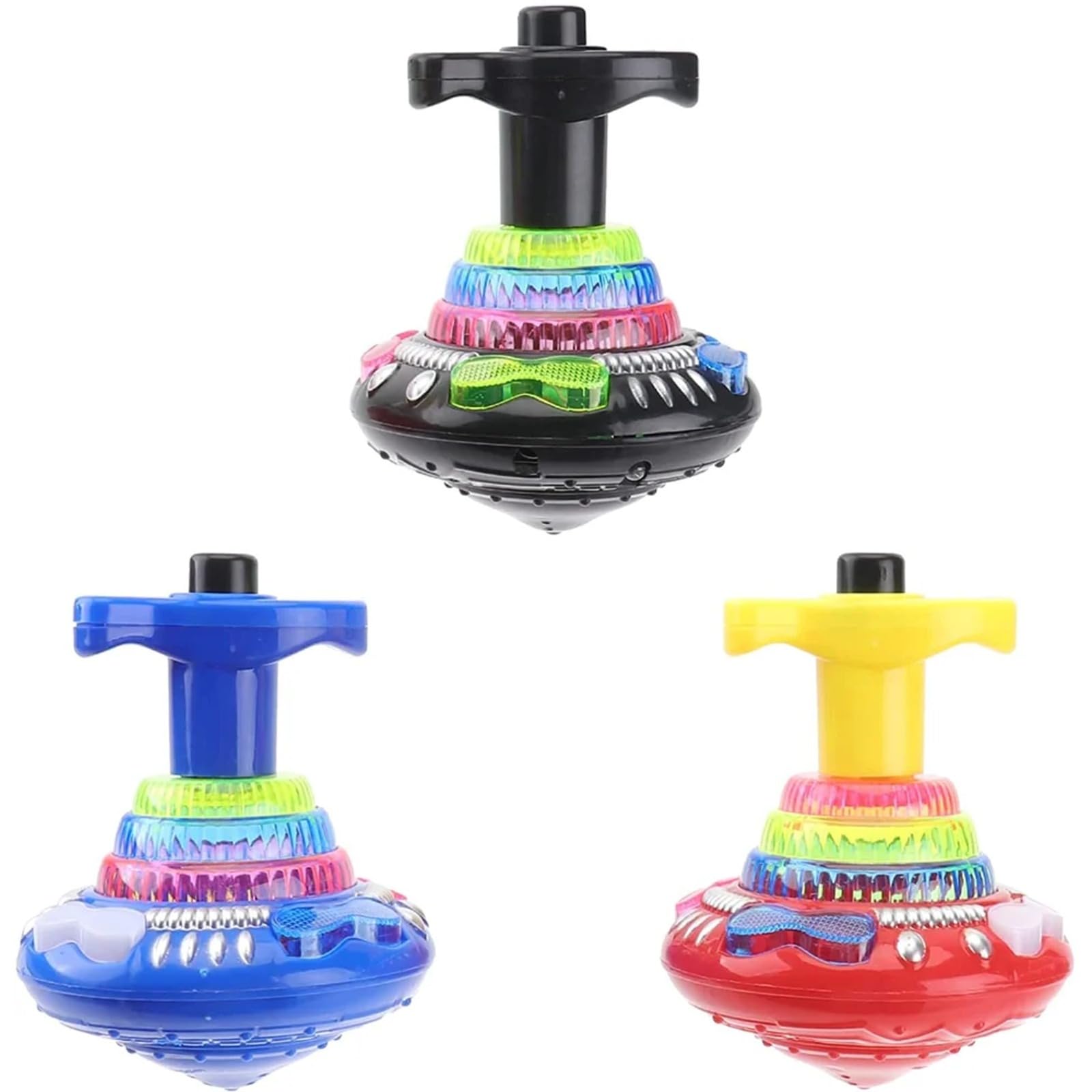 YSAMAX Light Up Musical Spinning Tops, Easy to Play, Magic Flashing Music Gyro Spinning Top, Safe and Durable, Gyroscope LED Shining Toys Kids Toys, for Kids, Random Colours, (4 PCS)
