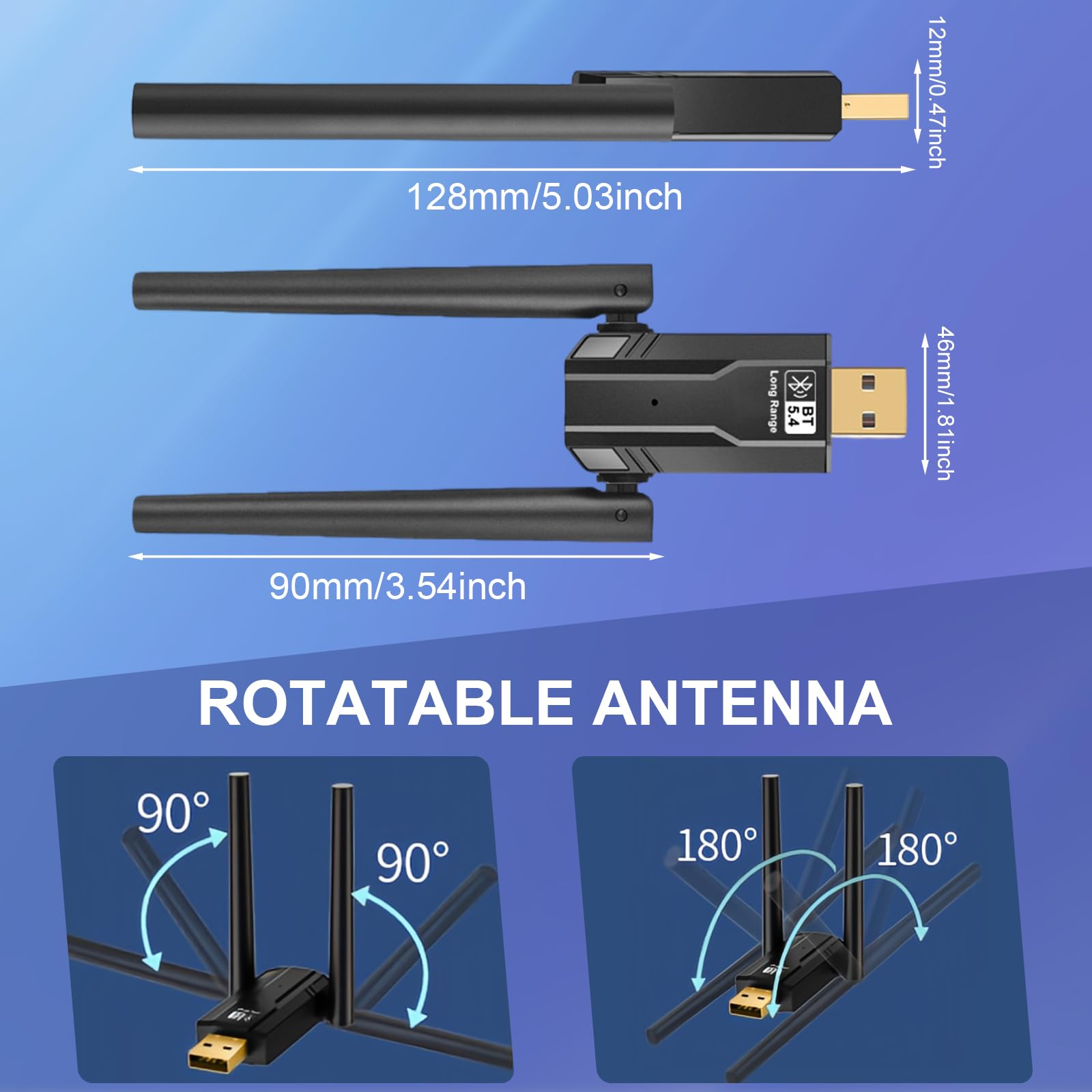 Bluetooth 5.4 USB-adapter Groot Bereik – 150 Meter, Dubbele Antennes, Verbindt 7 Apparaten Tegelijk, Voor Windows 11/10/8.1/7