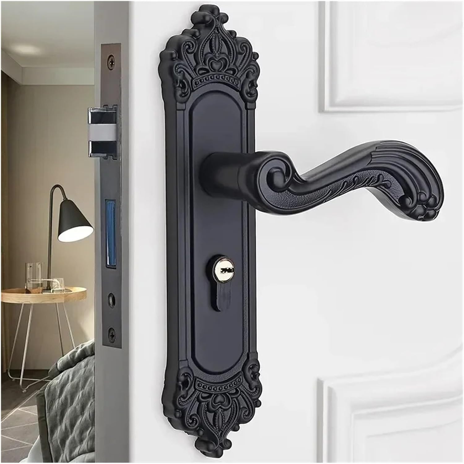 Indoor Antique Door Lock zinc Alloy Solid Wood Door Handle Hardware Black Apartment Door Hardware Latch