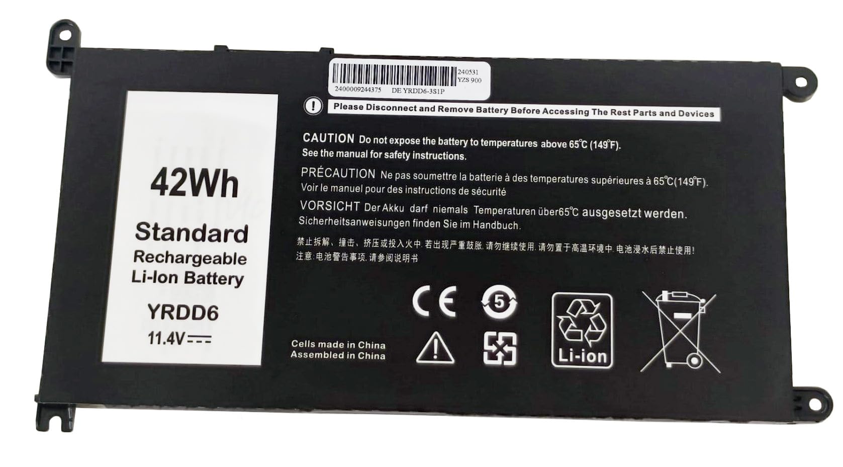 YRDD6 pour Dell Inspiron 5481 5583 3584 3781 Vostro 5481 5581 3583 5590 5490 3500 Latitude 3500, Compatible avec 1VX1H VM732 FDRHM WJPC4, 42Wh