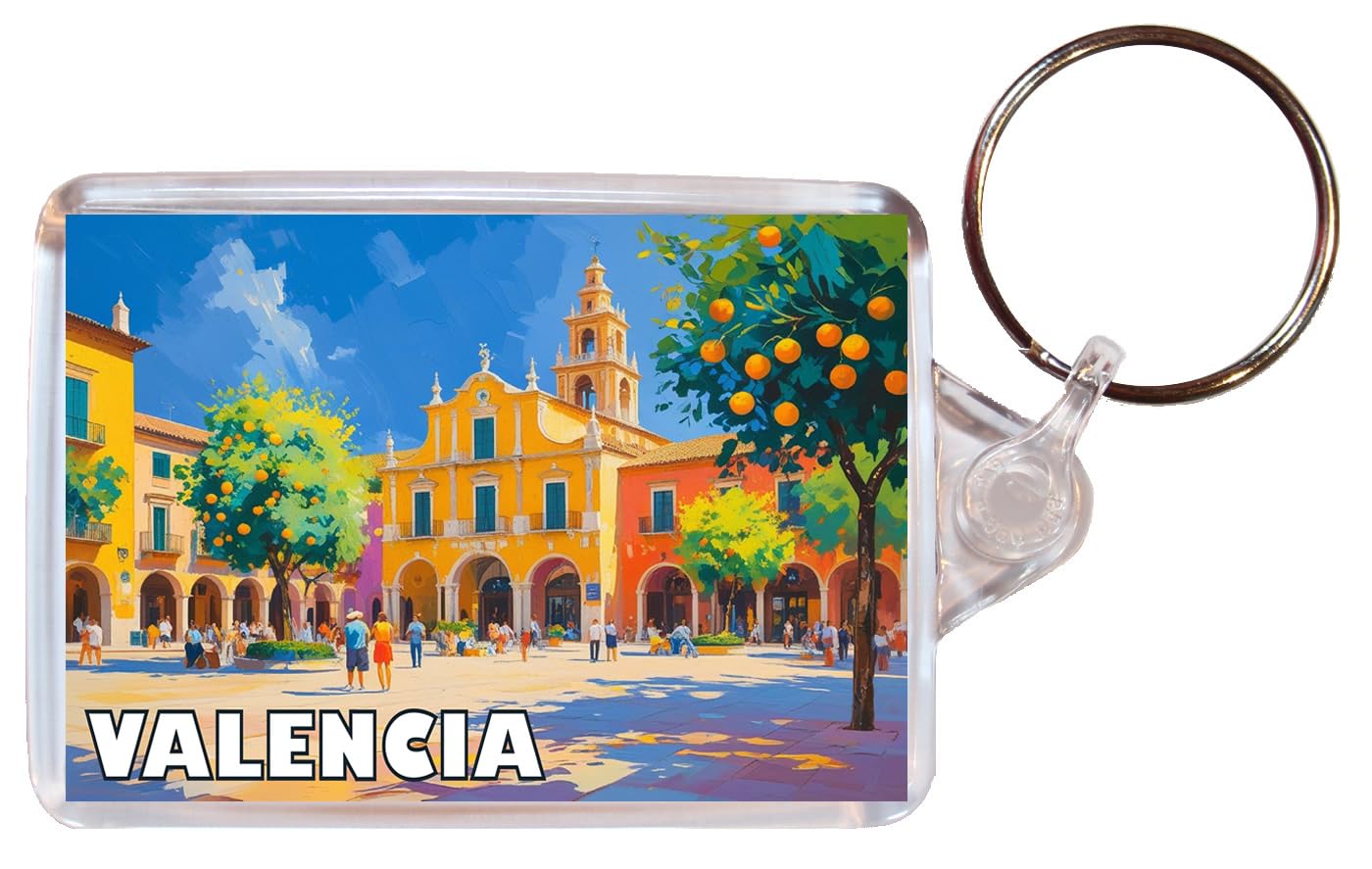 Baked Bean Store Multicolor Valencia - Spain - Double Sided Keyring Artistic Bbskey134