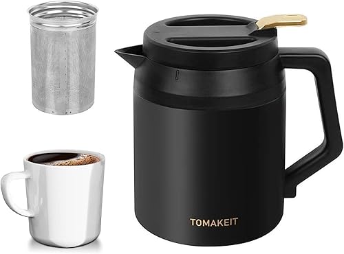 Jarra térmica para café, 51 onzas1.5 L, acero inoxidable de grado 304 aislada al vacío, jarra térmica para agua calientefría con filtro de té,