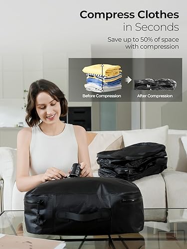 Miniatura 3 de Bolsas de vacío para viajes con bomba inalámbrica, cremallera abierta de 180, impermeable IP67, bolsas de compresión reutilizables que ahorran