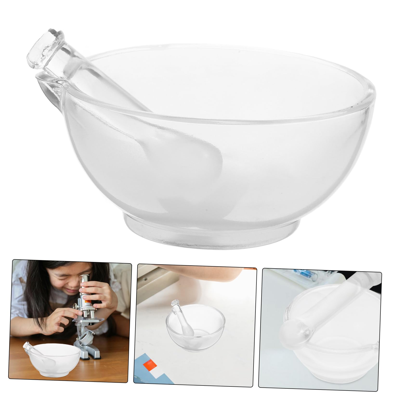 Set di mortaio e ciotola in vetro, 150 mm, con pistone antiscivolo, per laboratorio e cucina, mortaio resistente per macinare e mescolare medicinali e spezie