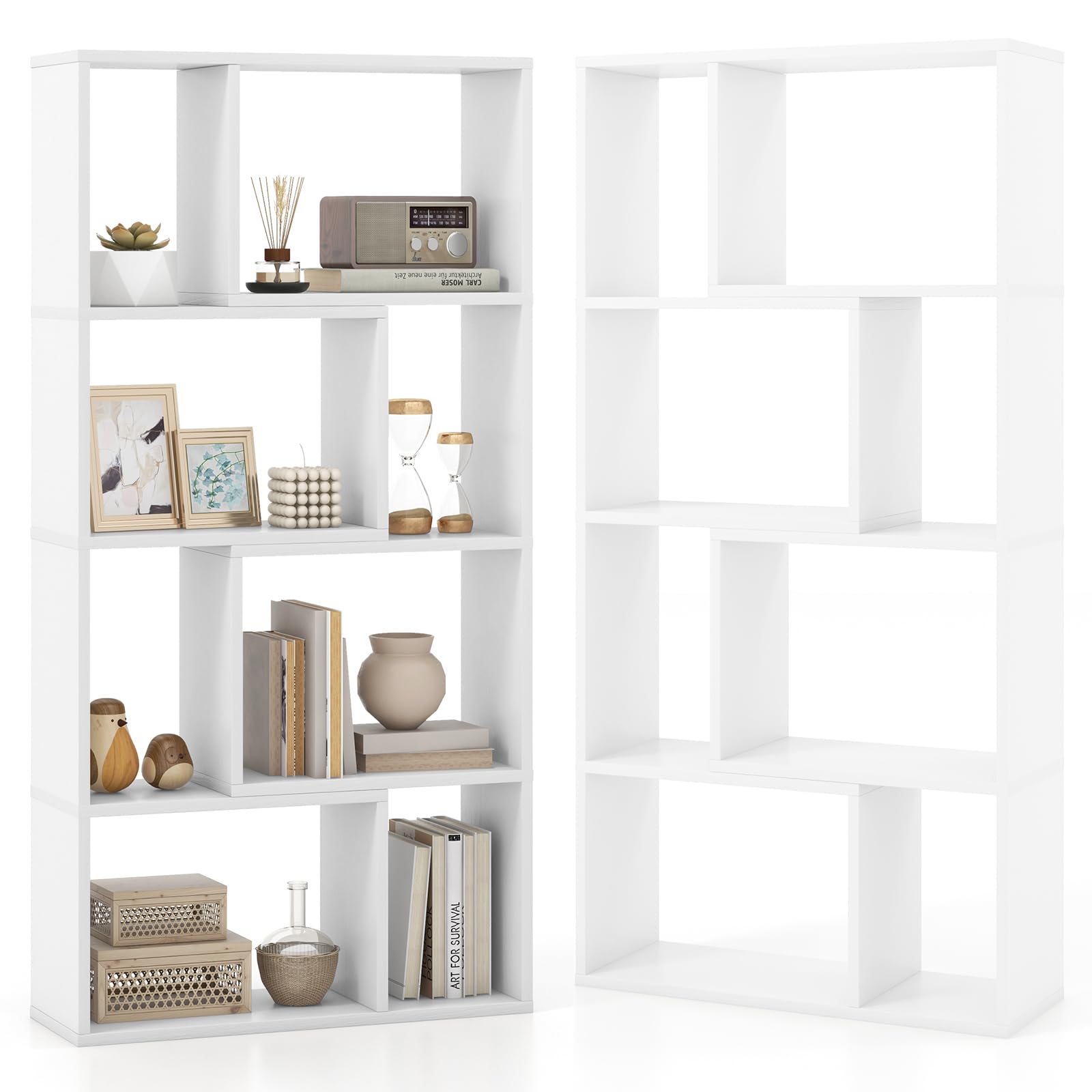 HOMASIS Libreria da Parete a 4 Ripiani, Libreria Scaffale con Piedini Antiscivolo e Dispositivo Antiribaltamento, Stile Scandinavo, Mobile Portaoggetti per Soggiorno, 60 x 20 x 120 cm (Bianco)