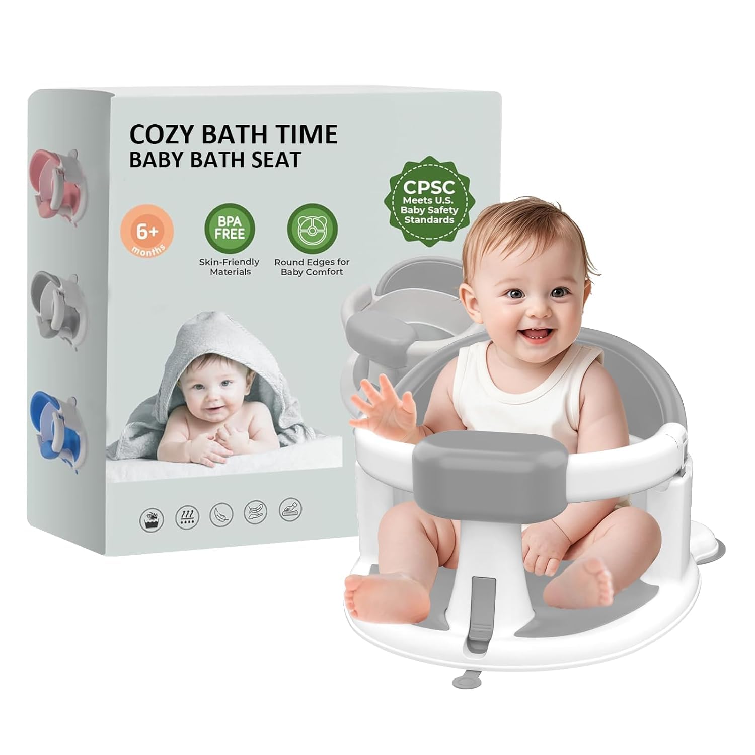 Baby Bath Seat for Babies 6 Months Up 360 Protection with Suction Cups Soft Cushion Non-Slip Stable Toddler