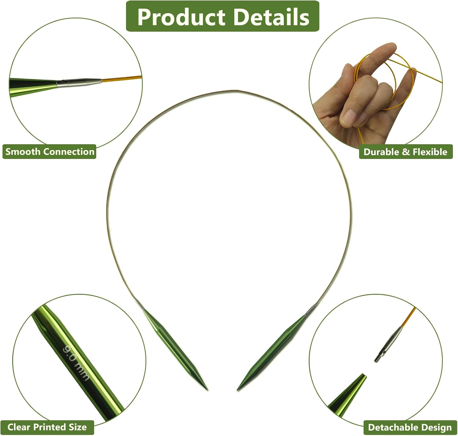 LYMIGER 13 Pairs Interchangeable Circular Knitting Needles Set, 4-inch Knitting Needles Set Aluminum 3-10mm with 20cm, 40cm, 60cm, 80cm, 100cm Cables, Knitting Accessories and Case, Green