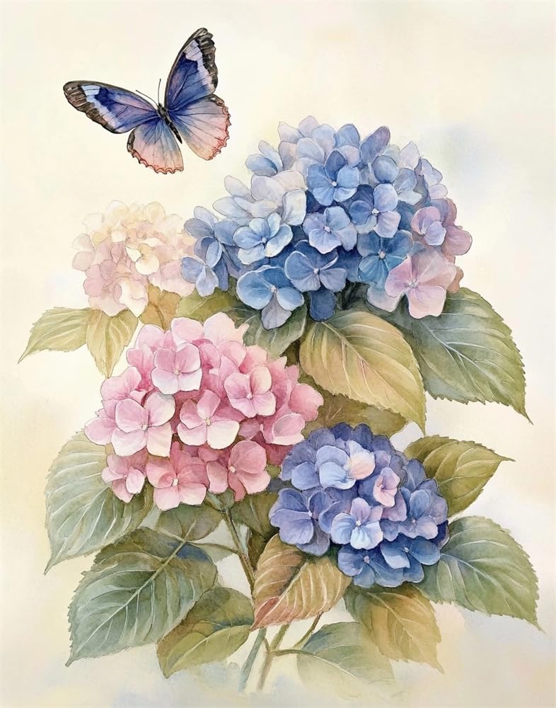 Henypt Cross Stitch Kits Hydrangeas Stamped Cross Stitch Preprinted 11Ct Fabric Cross Stitch DIY Art Embroidery Kits for Adults (Stamped)