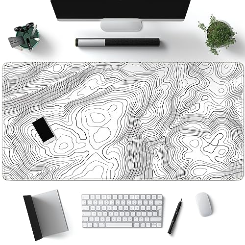Desk Mat Large Gaming White Mouse Pad Minimalist Topographic Map ...
