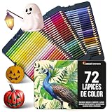 Zenacolor 72 Lápices de Colores (Numerado) con Caja de Metal 72 Colores Únicos para Libro de Colorear - Fácil Acceso con 3 Bandejas - Regalo Ideal para Artistas