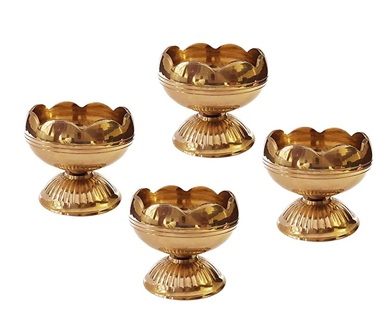 Craftvatika Brass Lotus Diya for Puja Set of 4 - Lotus Flower Diya for Pooja Room , Temple , Mandir, Office, Oil Lamp Diya for Home Decoration