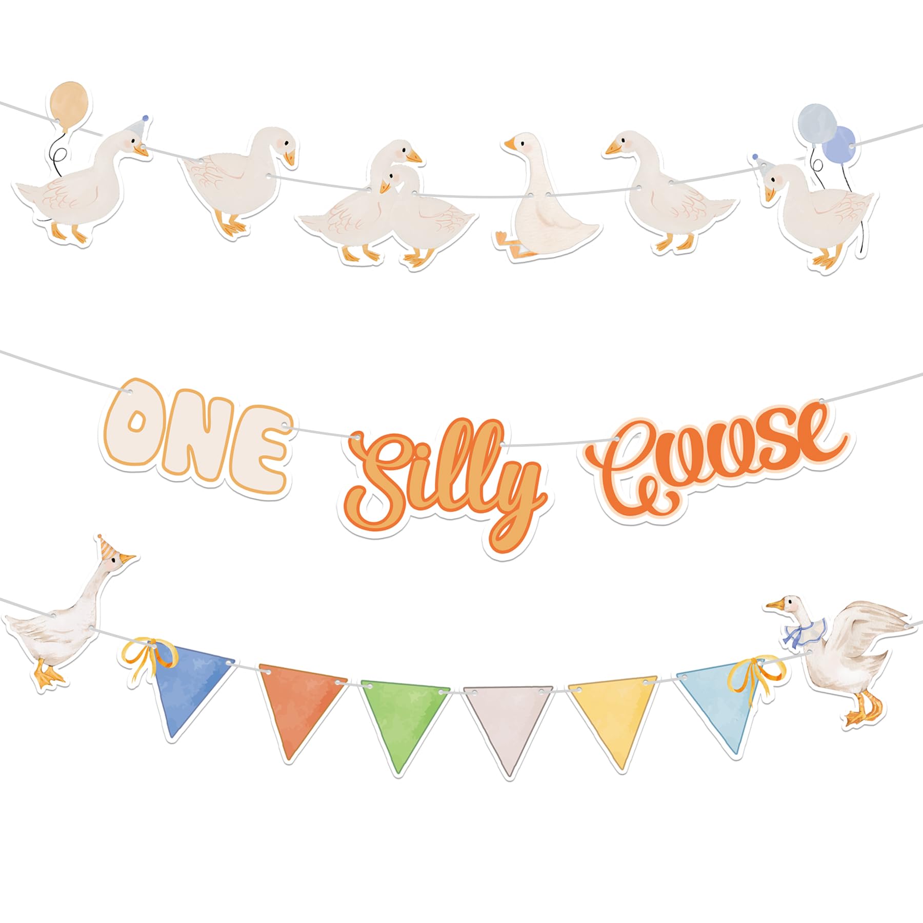 KARAQY One Goose Birthday Decoration - Farm Animal Party Banner, Pastel Baby Shower Garland