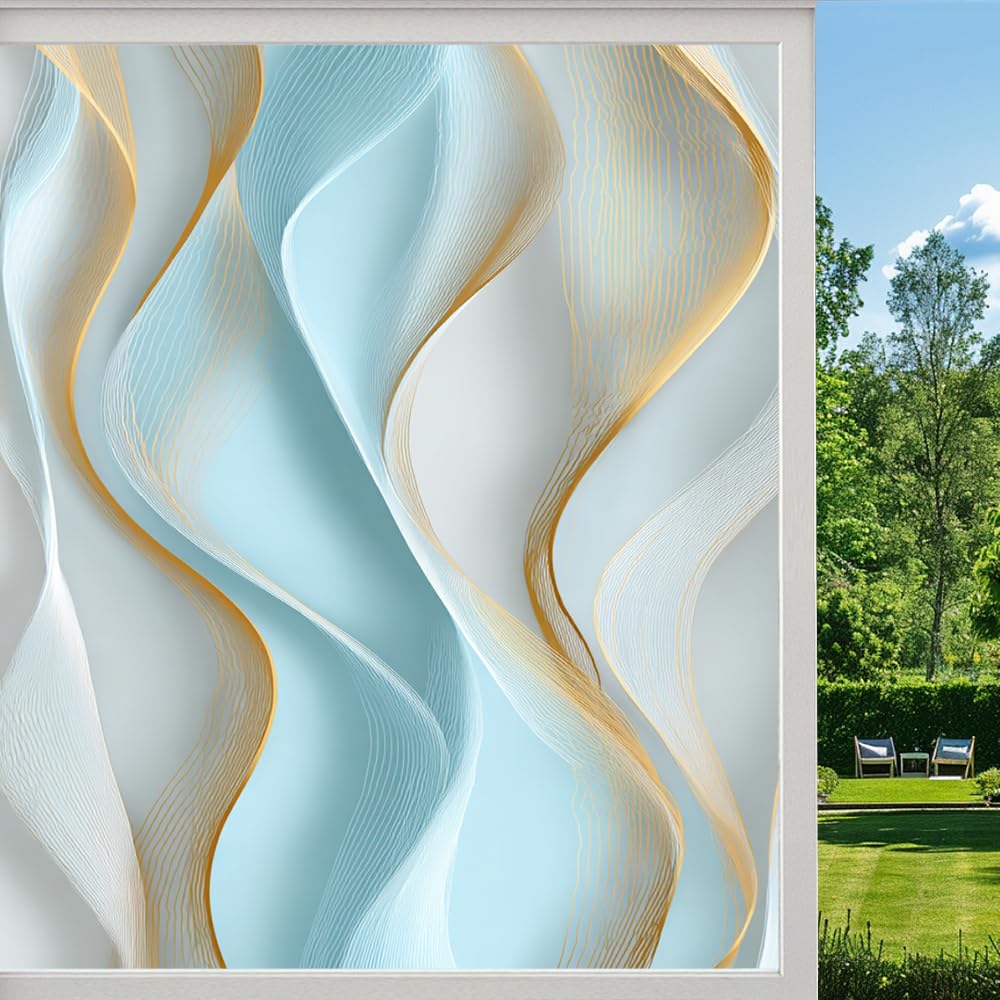 Pmlbaous Modern Texture Privacy Window Film, Abstract Marble Minimalist Frosted Self-Adhesive Vinyl Cling For Glass Doors Bathroom Windows Sun Blocking Heat Control, （90X140cm）