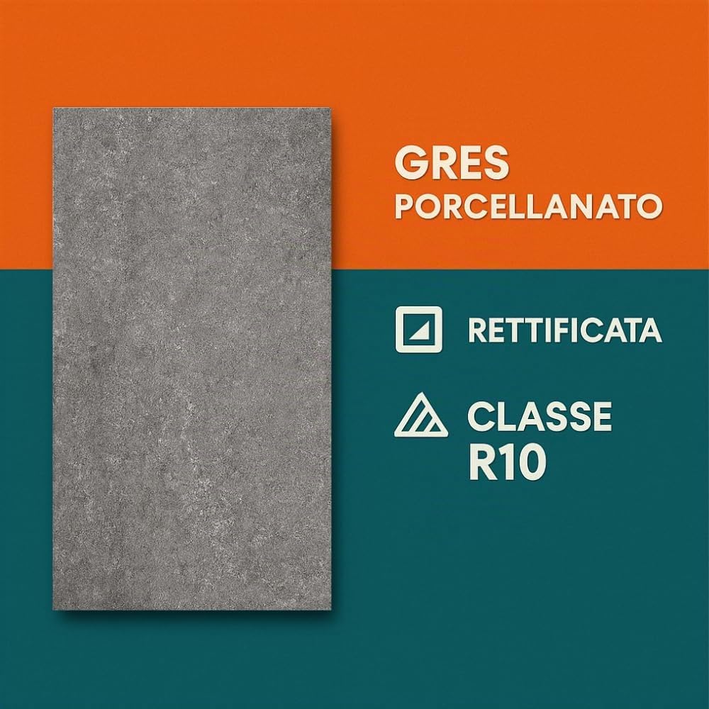 FORTUNATO Piastrella Interni Gres Porcellanato Rettificata Serie Quarz Antracite Finitura R10 Spessore 10 mm 30x60 cm (Antracite, 1,08 m²)
