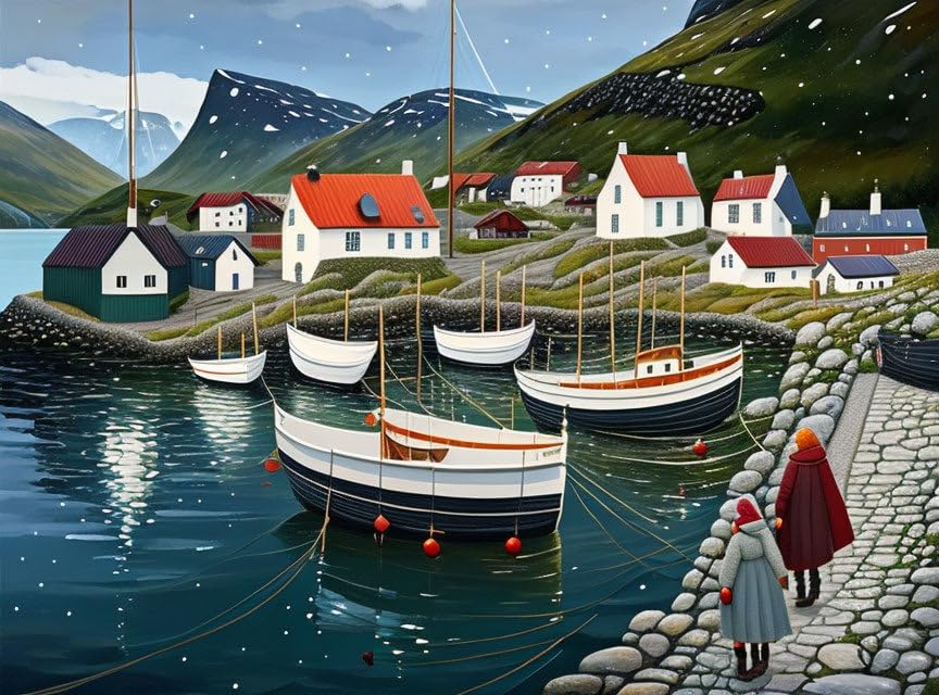Toile Meechi village de pêcheurs fjords 50x70 cm sans cadre pour mur vide