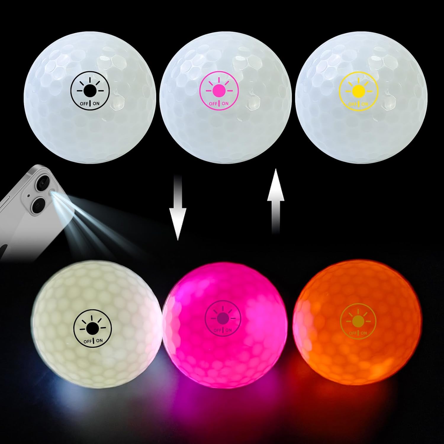 Crestgolf Glow in The Dark Golf Balls with Glow Tees, Super Bright Light Up LED Balls with 12-Minute Reset Timer, Fun Gift for Men and Women, Backyard Putting Greens