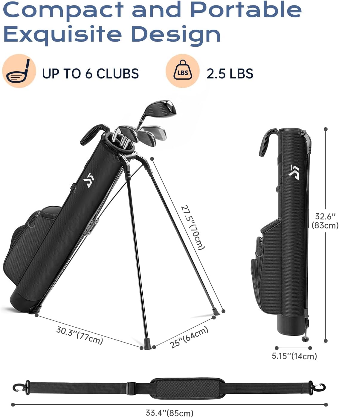 lightweight sunday golf stand bag, small par 3 carry bag with cooler pocket, holds up to 6 clubs for men & women blcak