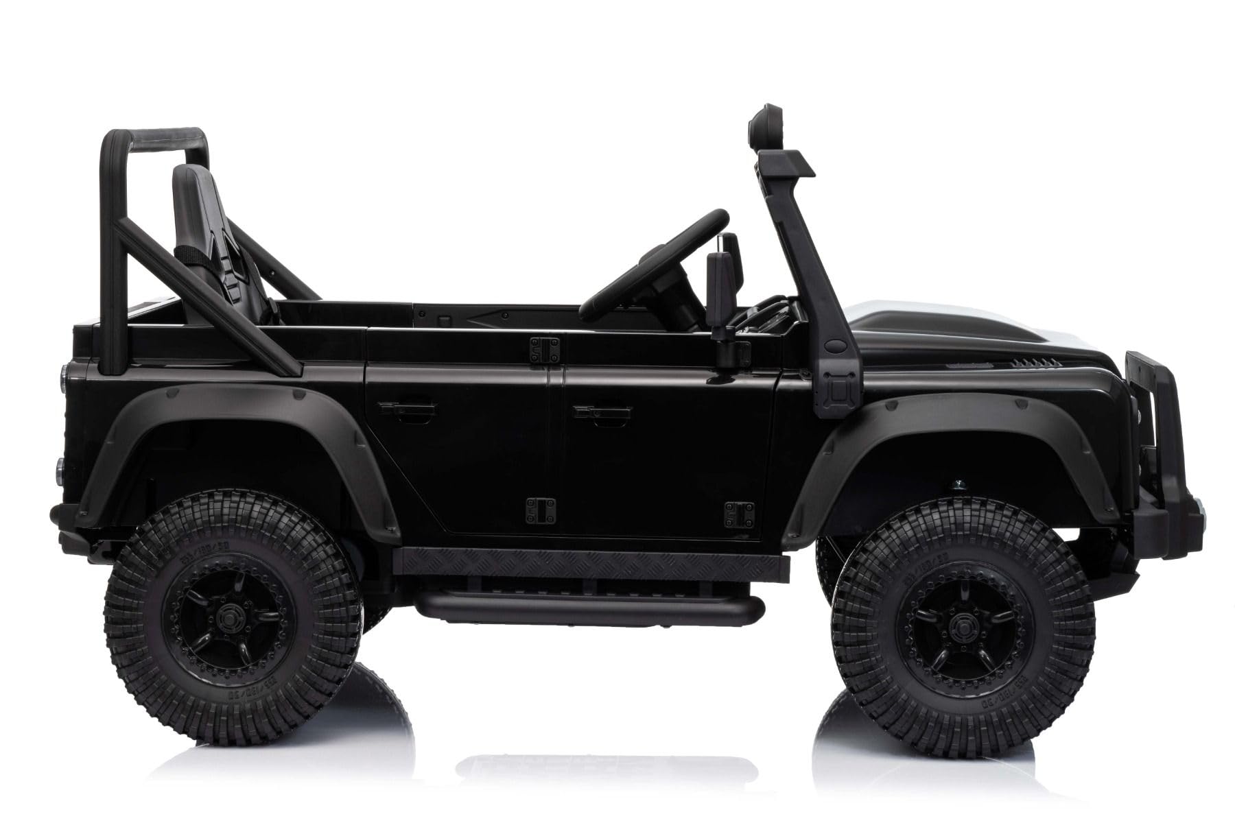 Samochód elektryczny dla dzieci Land Rover Defender 110 SVX 12V, czarny, skrzynia biegów 4X4, reflektory LED, zawieszenie przednie i tylne, pilot 2,4 GHz, wejście USB/Aux, Bluetooth, akumulator litowy