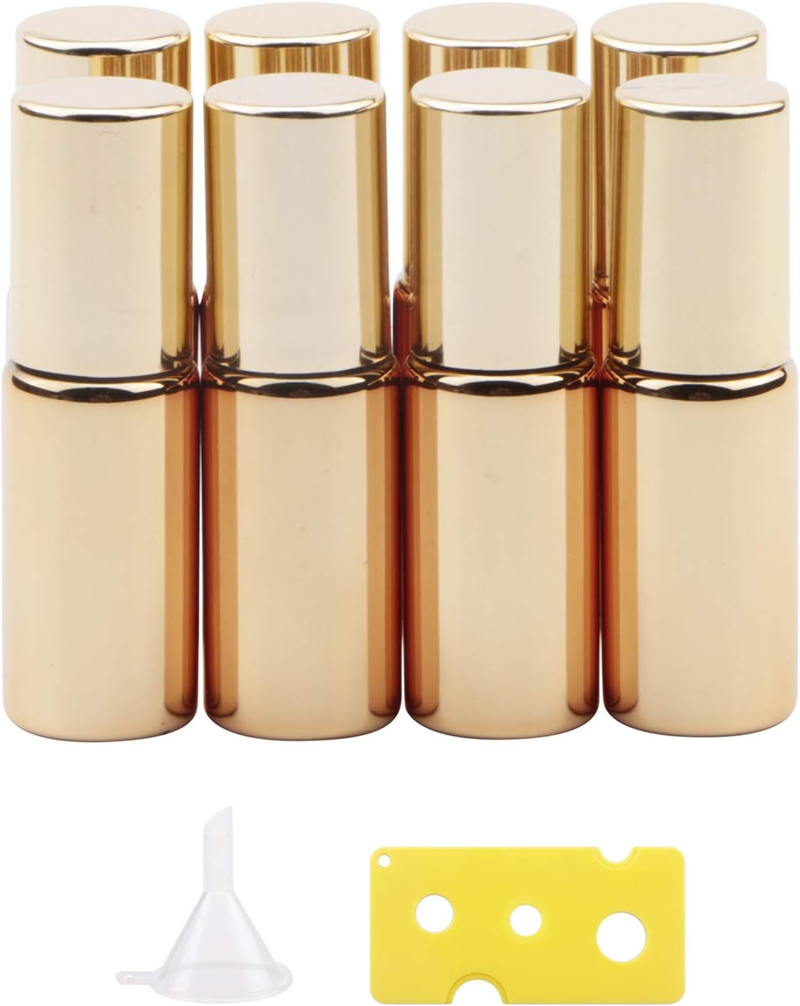 Newzoll 8Pcs Glass Roller Bottles, 5ml UV Coated Glass Roller Vials with Stainless Steel Roller Balls & Funnel, Roll-on Containers for Essential Oil Perfume, Gold Metallic Caps