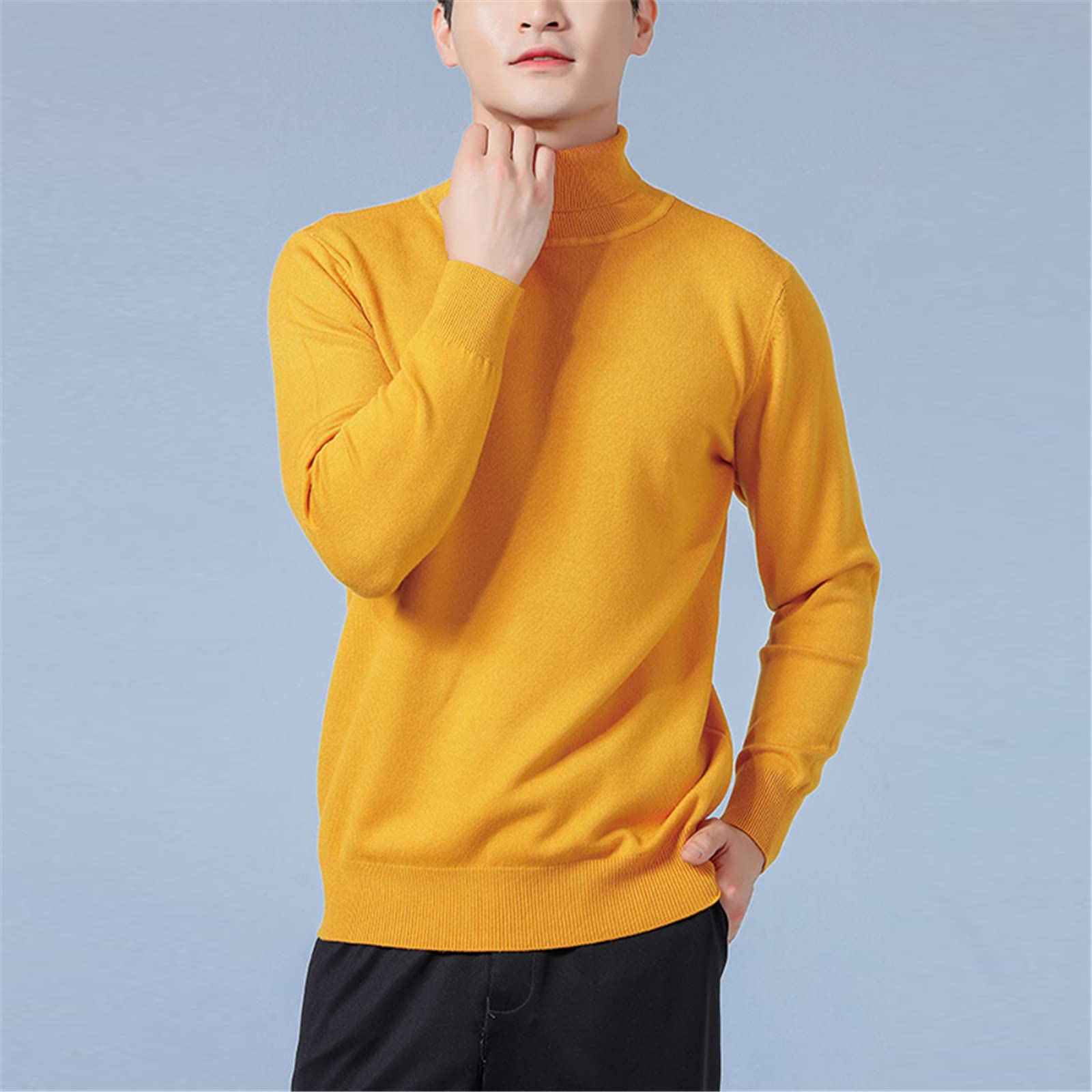Vogrtcc Pullover a collo alto a maniche lunghe da uomo maglione lavorato a maglia in lana invernale