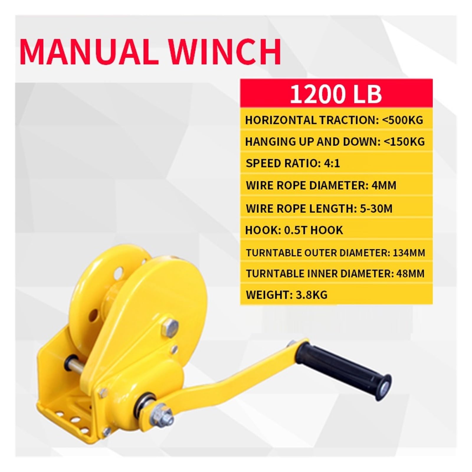 1200lb manovella bidirezionale autobloccante manuale verricello domestico piccolo paranco portatile con freno Aumentare la Sicurezza