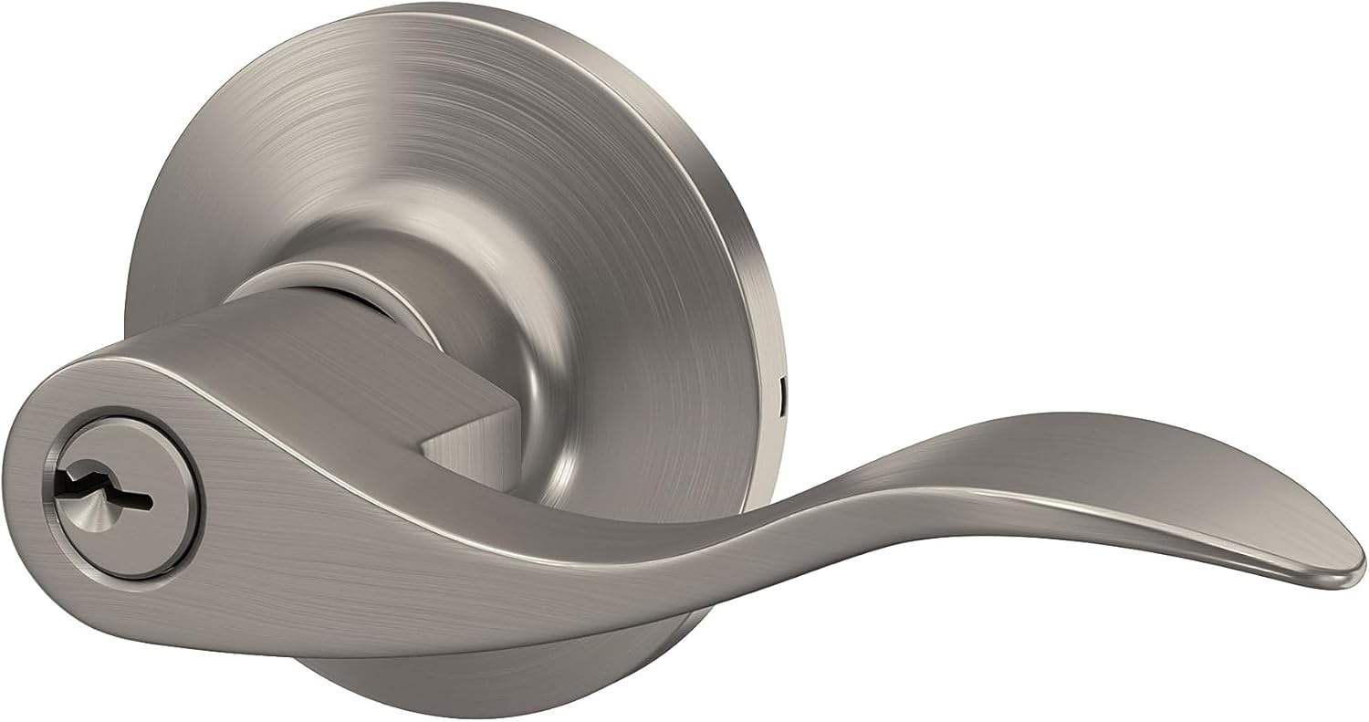 Schlage Lock Scout Wave Lever with Round Trim Keyed Entry Door Handle, Satin Nickel Finish, 4 Pack