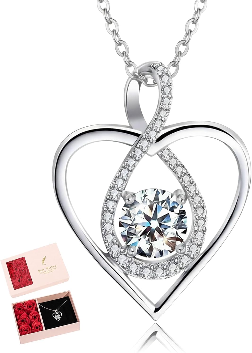 925 Sterling Silver Heart Necklace for Women, Heart Pendant Necklace, Valentine’s Day & Birthday Gift for Girlfriend, Wife, Daughter & Mom, Mother’s Day Love Jewelry for Her