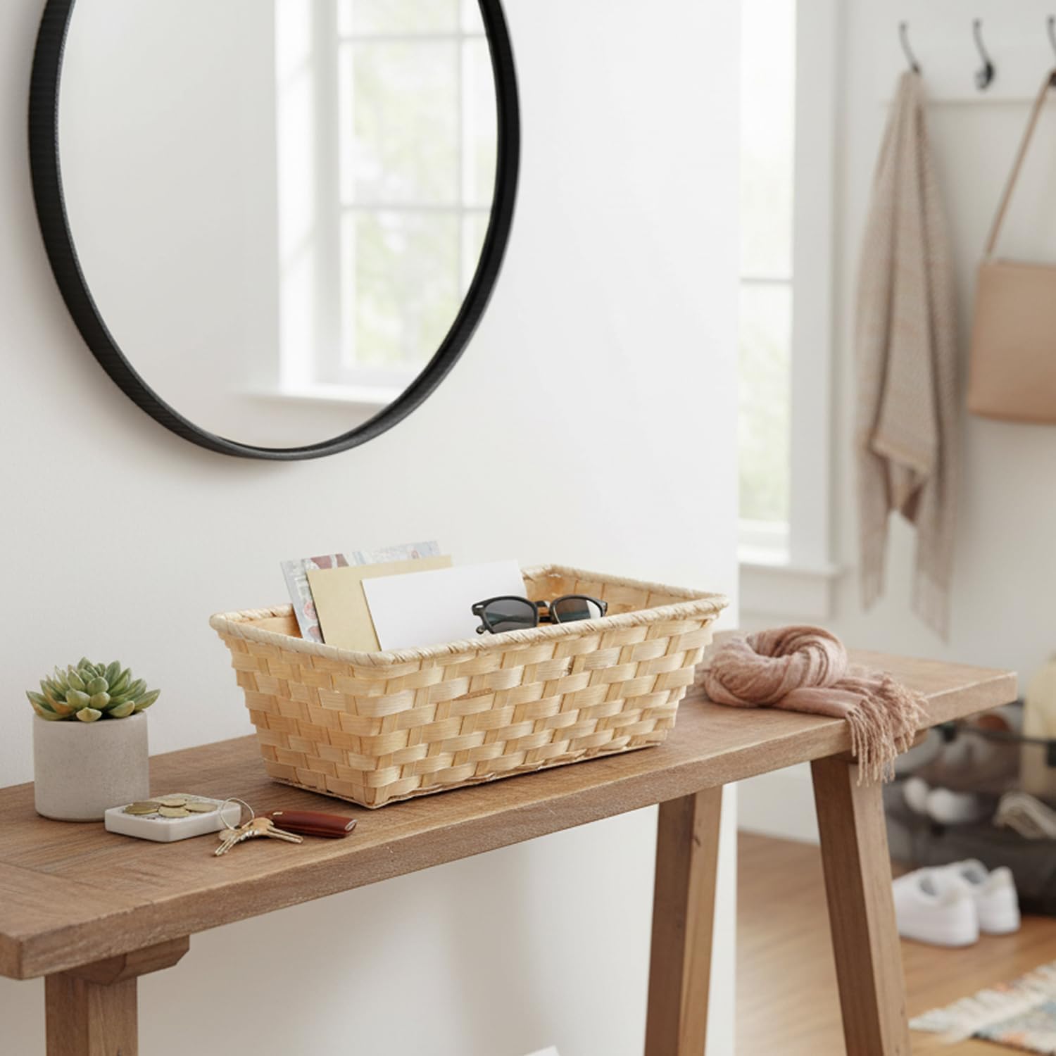 12 Pack Premium Handmade 12” x 6” Natural Bamboo Rectangular Storage Baskets – Multipurpose Pantry & Countertop Organizer for Bread, Fruit, Bathroom, Entryway, Gifts & Home Decor – Bulk Supply Set