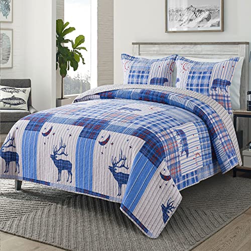 Honeilife Quilt Set King Size - 3 Piece Cotton Bedspreads Luxurious Coverlet Lightweight Bedcover Warm Bedding Set All Season Quilts-Moonglade, Blue #TOP1