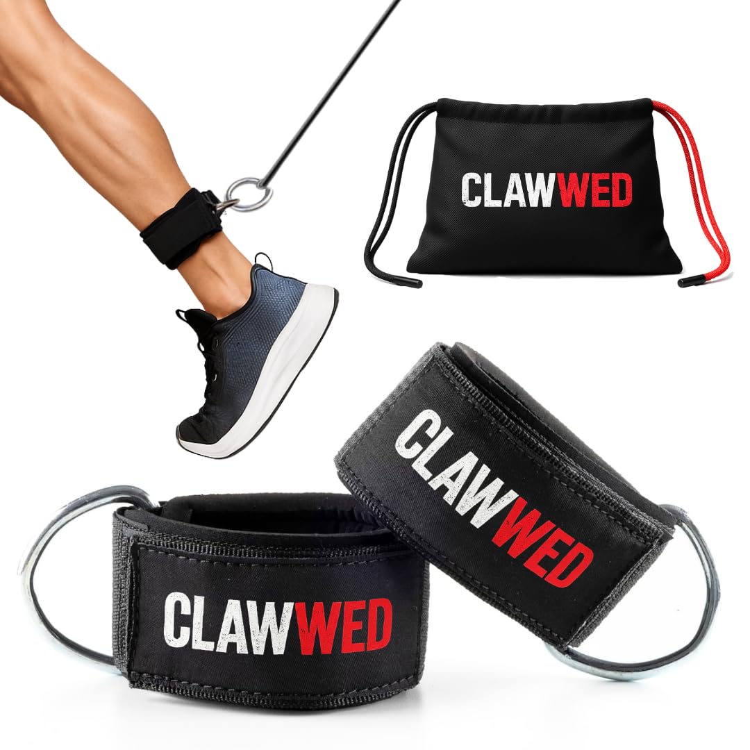 clawwed ankle straps for gym with metal d-rings | padded ankle strap for cable machine exercise - cuff attachment for kickbacks leg extensions glutes exercises